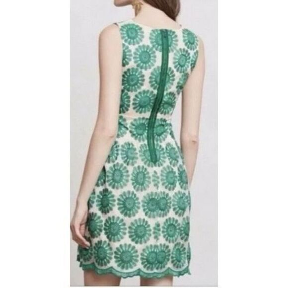 Anthropologie Leifsdottir Floral Bloom Embroidered Scalloped Dress Size 2 - Picture 2 of 10